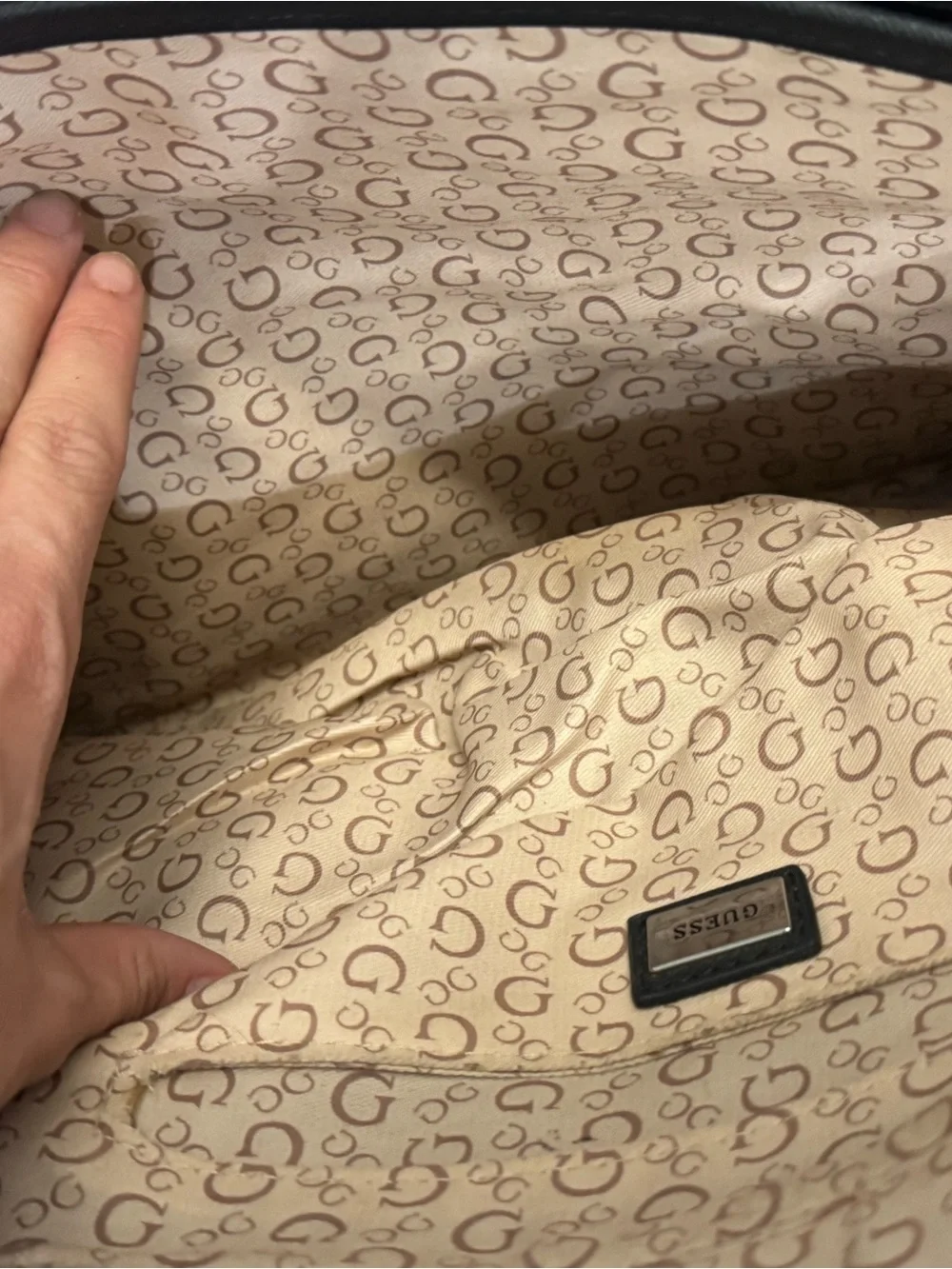 GUESS Gray Monogram Tote with Black Trim and Braided Handles